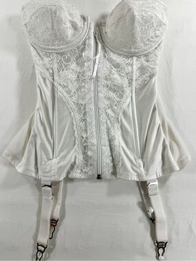 Frederick's of Hollywood White Lace Bustier with Garter Straps